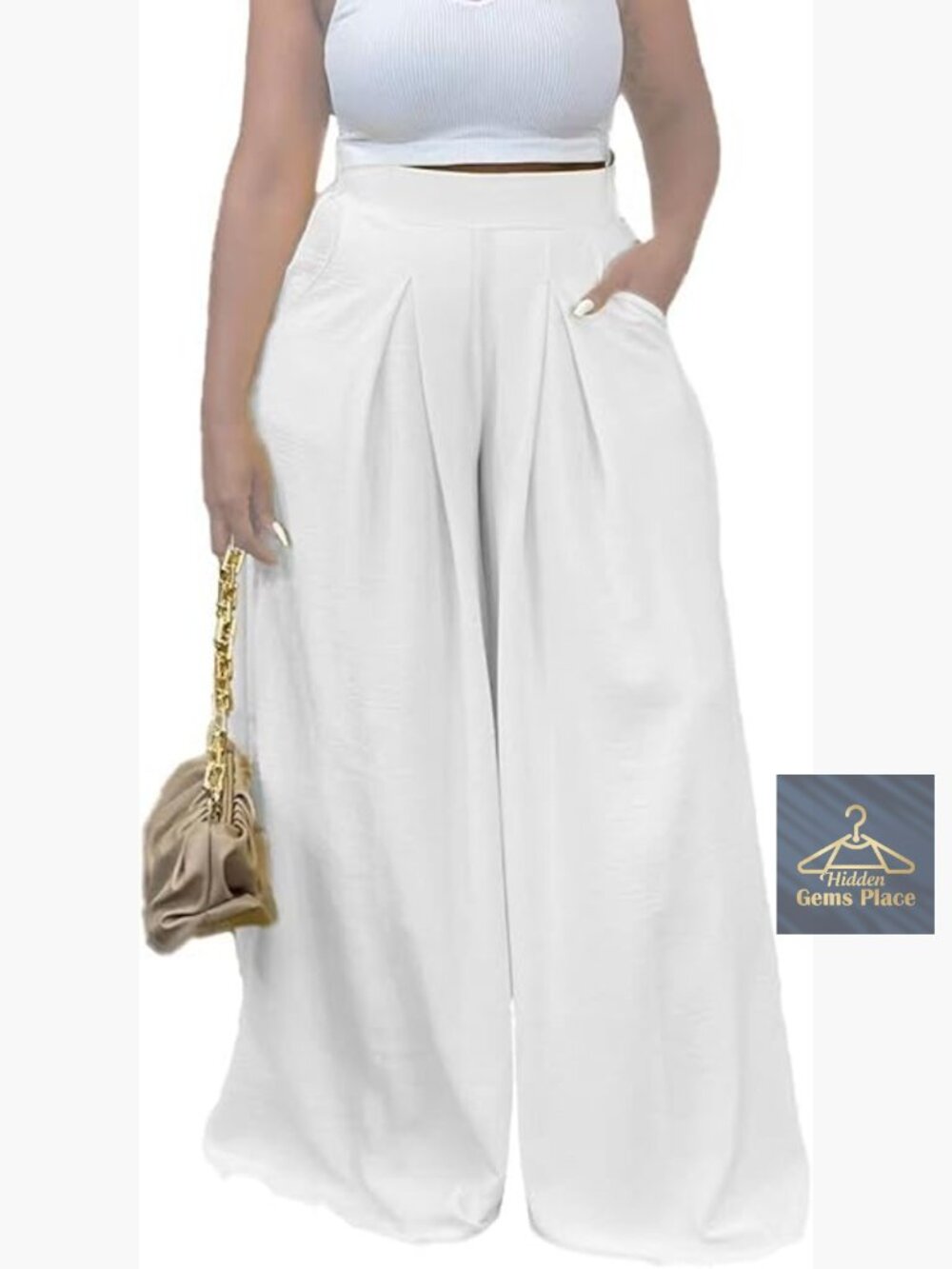 Plus Size High Waist Wide Leg Palazzo Pants Loose Fit Casual Polyester
